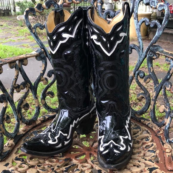 Corral Shoes - Corral Black & White Patent Leather Cowboy Boots